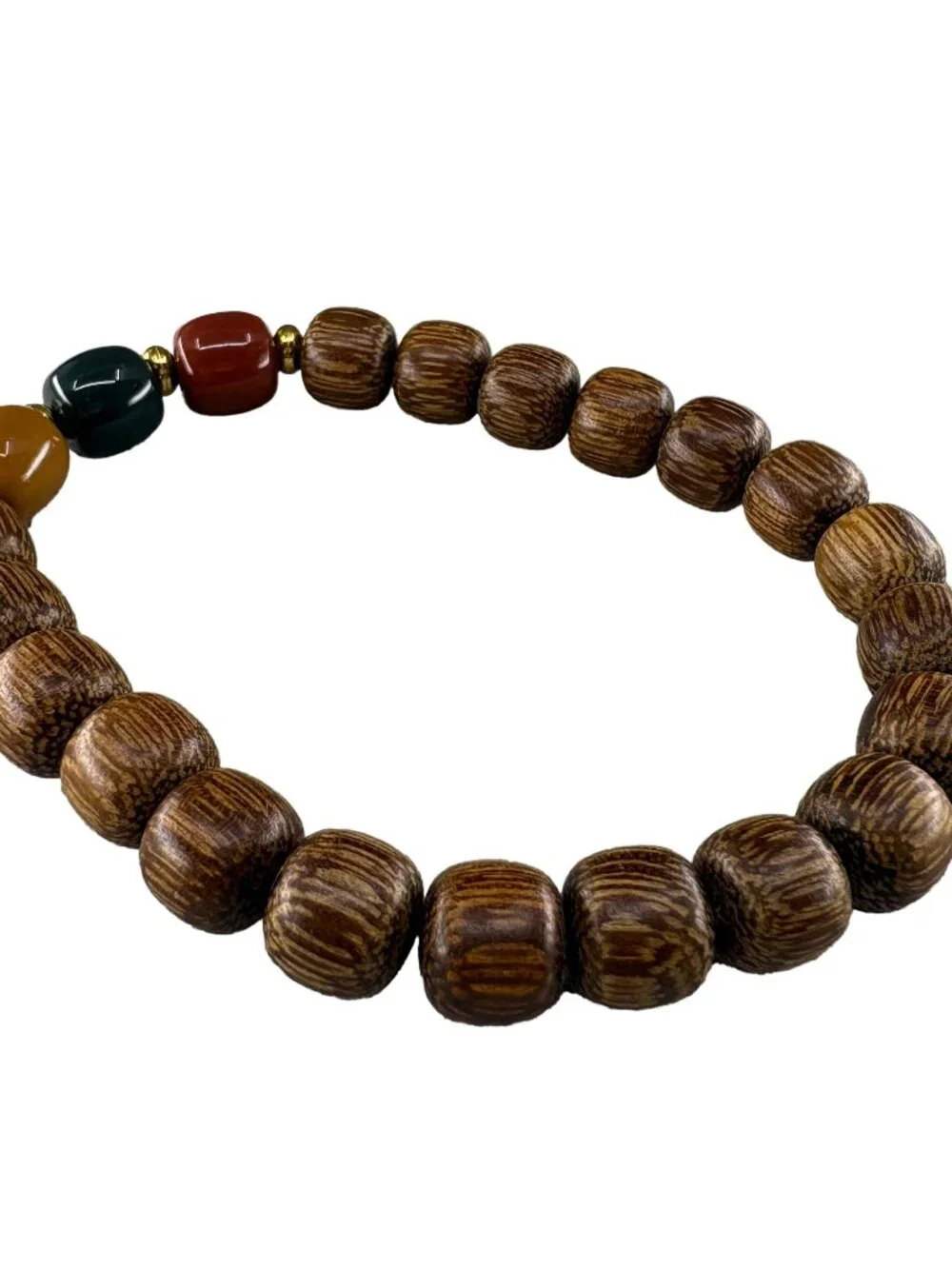 Natural Dark Agarwood 8mm Drum Beads Bracelet Gemstone Accent Aloeswood 8.8g